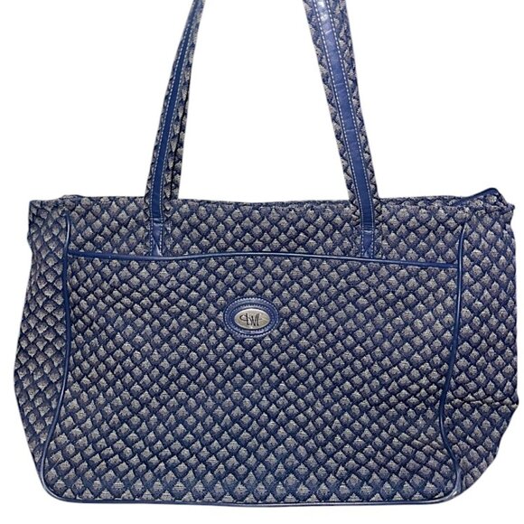 Diane Von Furstenberg Blue Diamond Pattern Travel Bag Tote - Picture 1 of 11